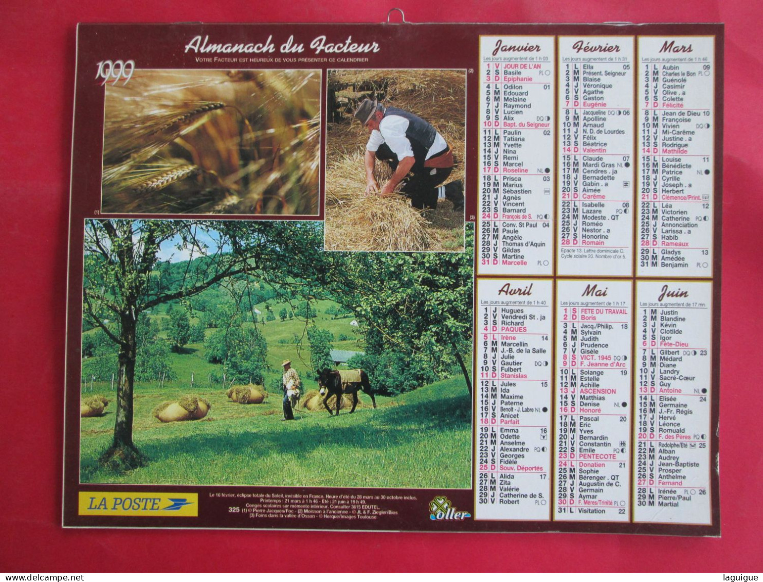 LOT DE 17 CALENDRIERS ALMANACHS de 1982 à 2018 LAVIGNE OBERTHUR OLLER MOISSON, FENAISON, LABOUR, VENDANGE