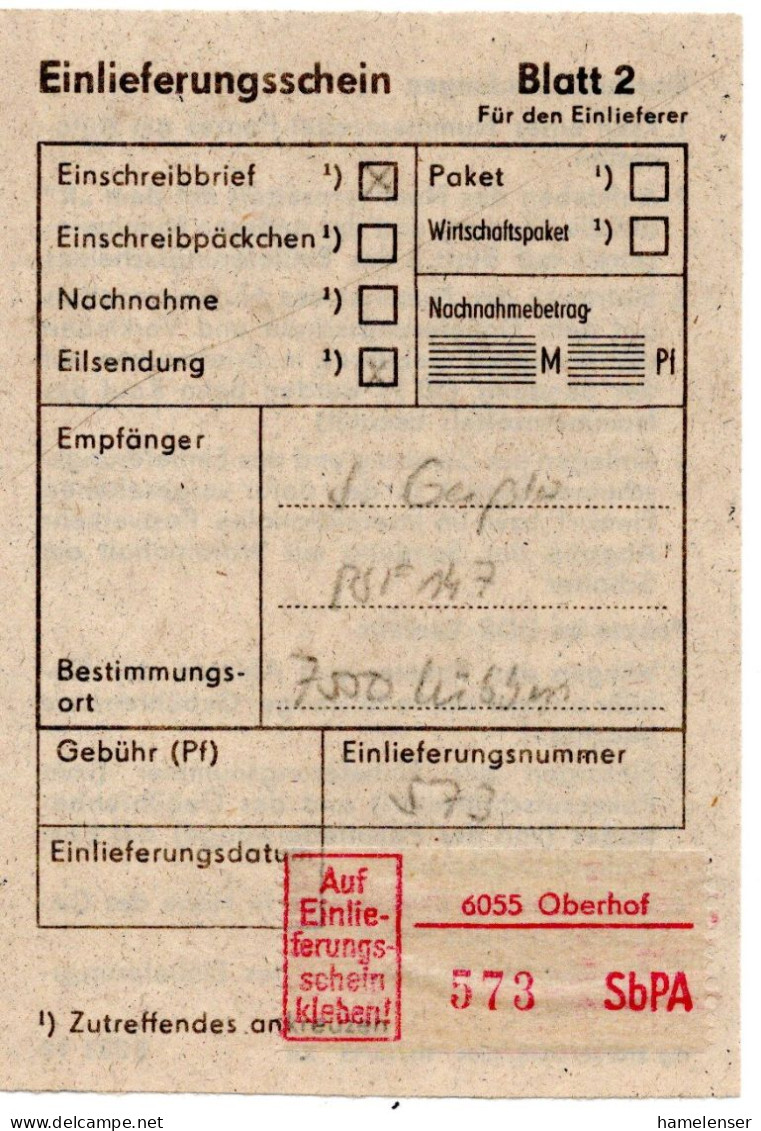 60456 - DDR - 1989 - 40Pfg Luftpost MiF A R-EilBf SoStpl OBERHOF - SCHLITTENHUNDERENNEN ... -> Luebben, M EL-Schein - Autres & Non Classés