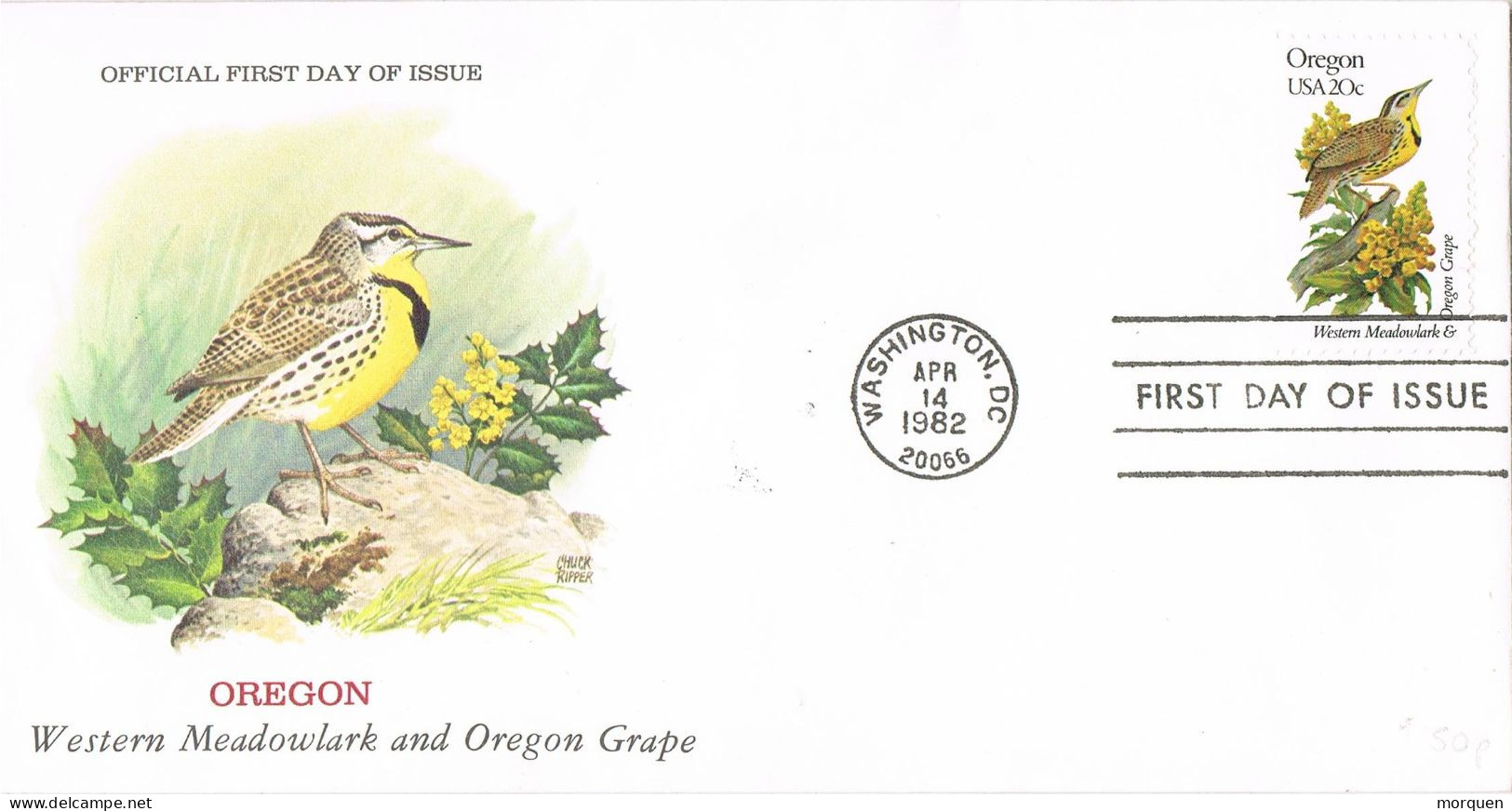 52377. Carta F.D.C. WASHINGTON DC (USA) 1982. OREGON, Birds, Aves - 1981-1990