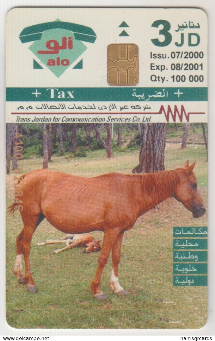 JORDAN - Horse, CN: Orange Control Number Vertical At The Left, Tirage 100.000, 07/00, Used - Jordanie