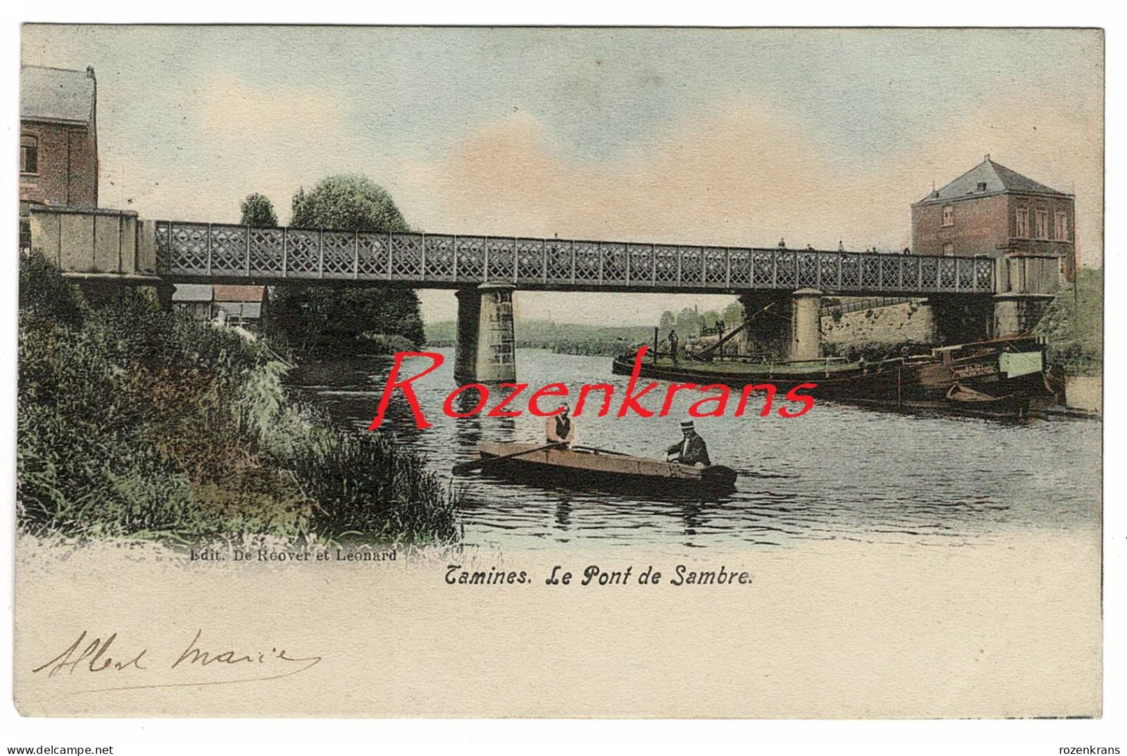 TAMINES (Sambreville) Le Pont De Sambre CPA RARE Animee Colorisee Namen Namur Province Peniche Barge Binnenschip - Sambreville