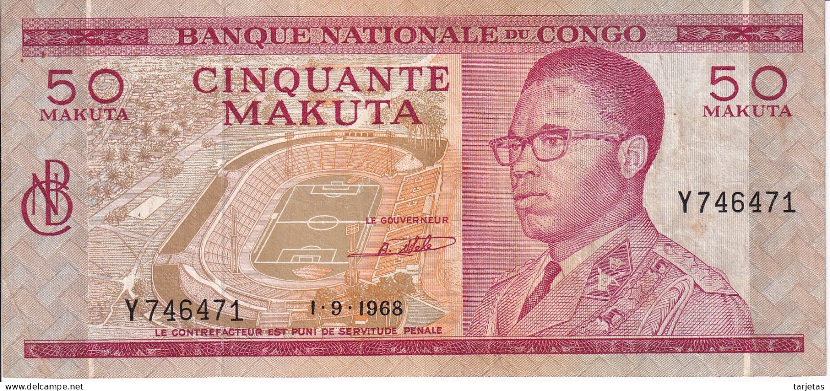 BILLETE DE EL CONGO DE 50 MAKUTA DEL AÑO 1968 (BANKNOTE) - República Democrática Del Congo & Zaire