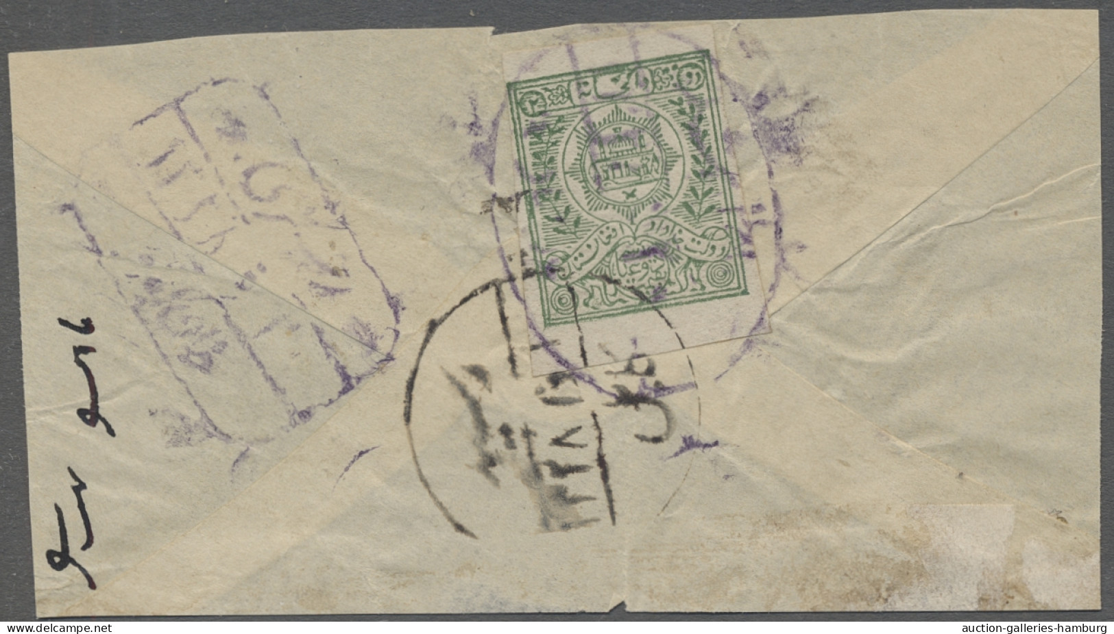 Cover/on Piece Afghanistan: 1909, Cover Franked On Reverse With Single 1909 1a Blue (SG 166) Ti - Afghanistan