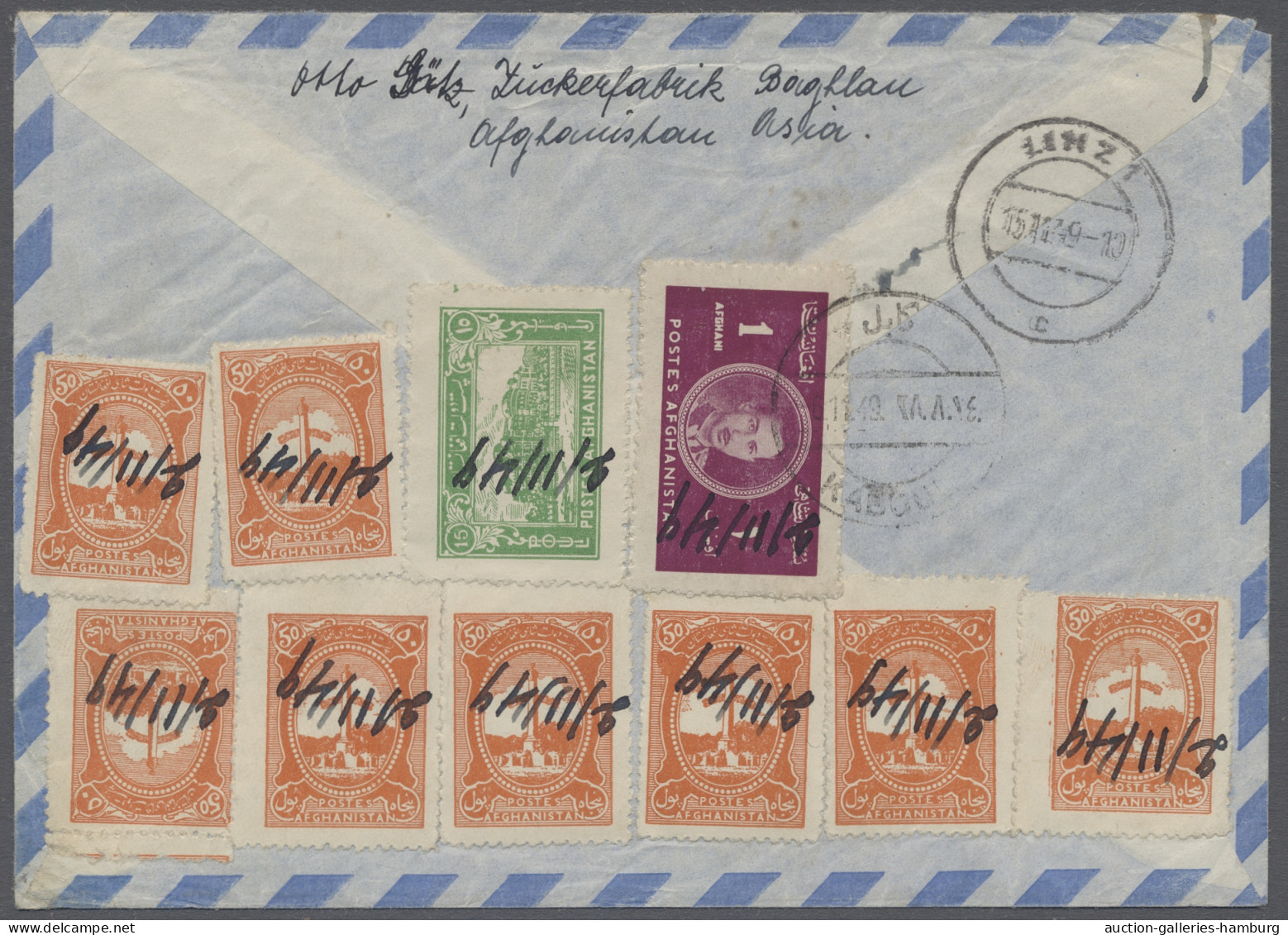 Cover Afghanistan: 1949, Registered Airmail Cover Franked On Reverse With 1939, 50p Or - Afganistán