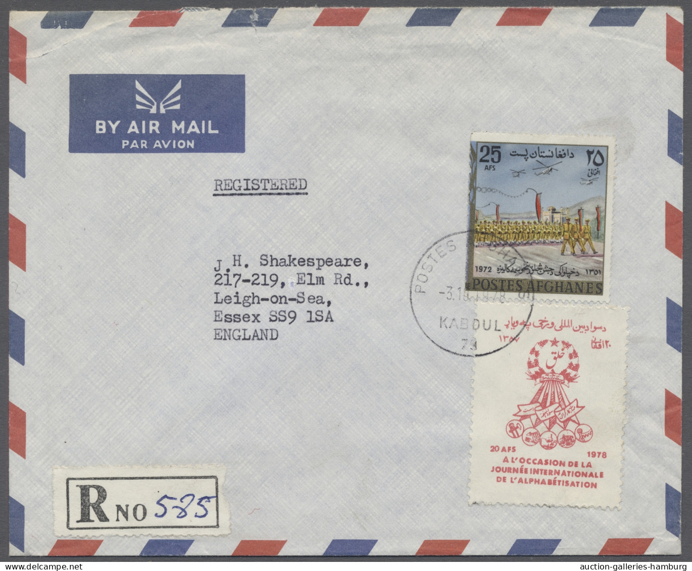 Cover Afghanistan: 1978, Provisional Issue, Registered Airmail Cover Franked 1978 20a - Afganistán