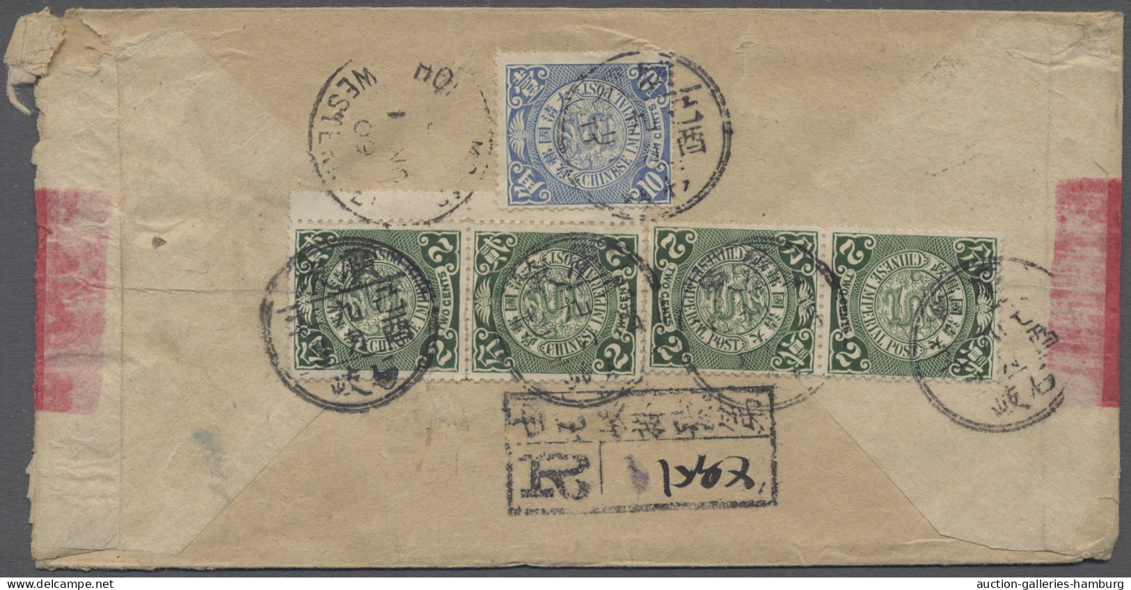 Cover China: 1908, Als Einschreiben Gelaufener Rotbandbrief Aus Der Siemssen-Korrespon - 1912-1949 République