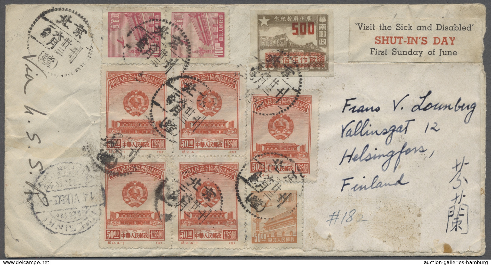 Cover China (PRC): 1950, R-Brief Aus Peking "via U.S.S.R." Nach Helsinki / Finnland, I - Briefe U. Dokumente