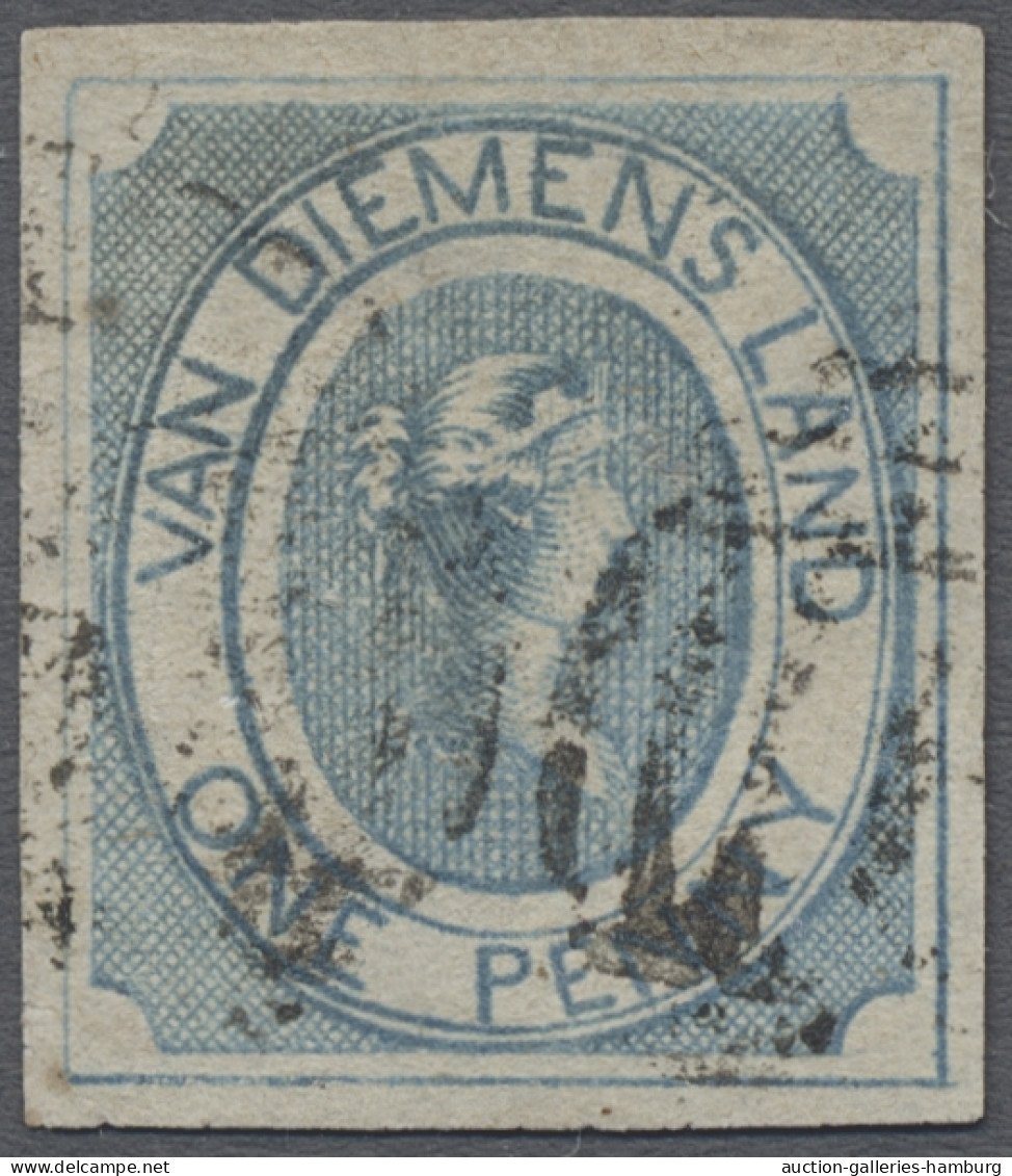 O Tasmania: 1853, 1d Blue With Full To Broad Margins All Around, Fine Used. Tiny L - Briefe U. Dokumente