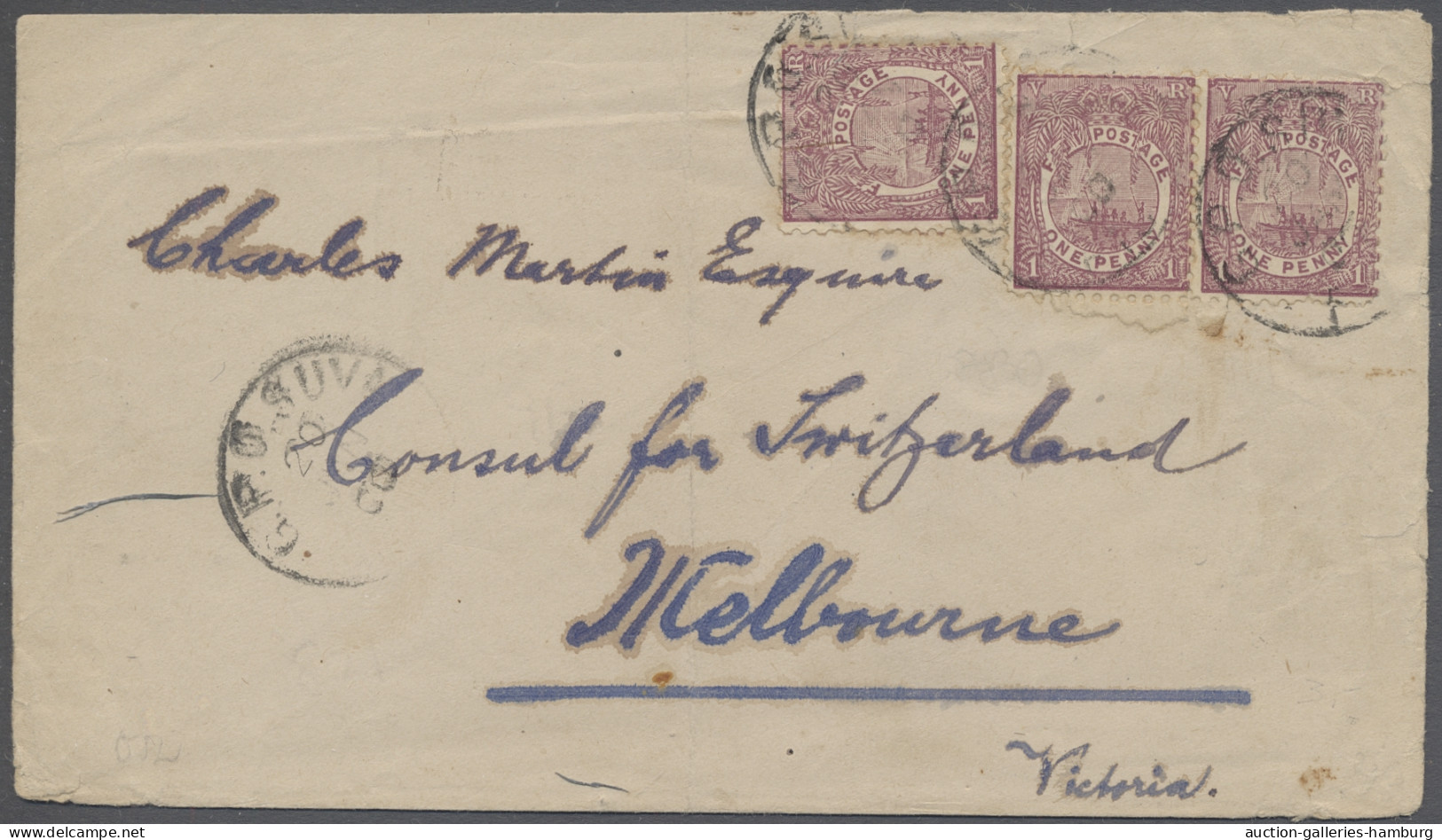 Cover Fiji: 1900, Letter From SUVA To Melbourne Bearing 1d X3 With Arrival Pmk On Back - Fidji (...-1970)