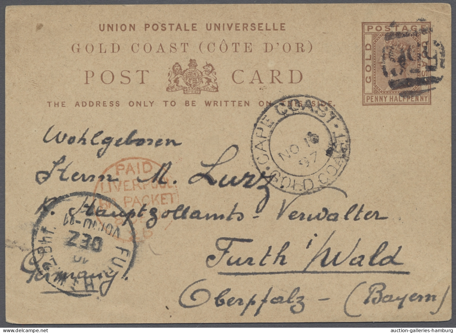 GA Gold Coast - Postal Stationery: 1897, "Victoria" 1 1/2 Penny-Ganzsachenkarte Ent - Goldküste (...-1957)