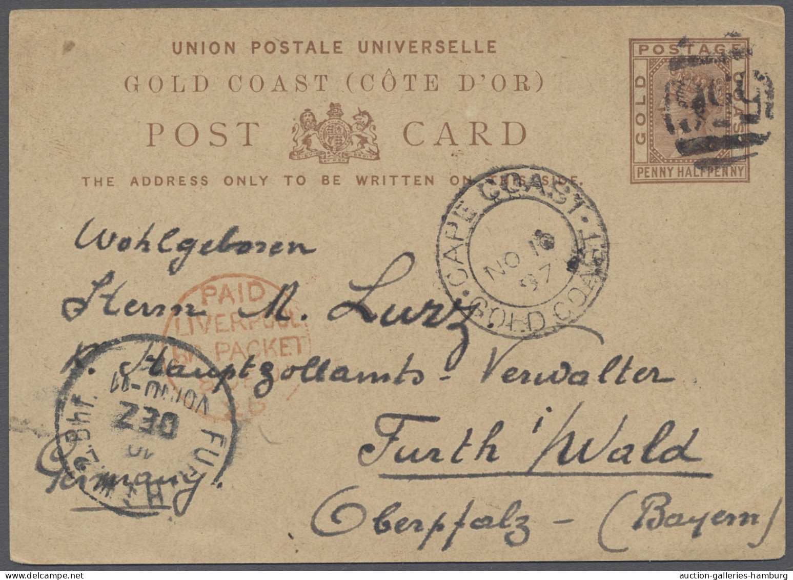 GA Gold Coast - Postal Stationery: 1897, "Victoria" 1 1/2 Penny-Ganzsachenkarte Ent - Goudkust (...-1957)