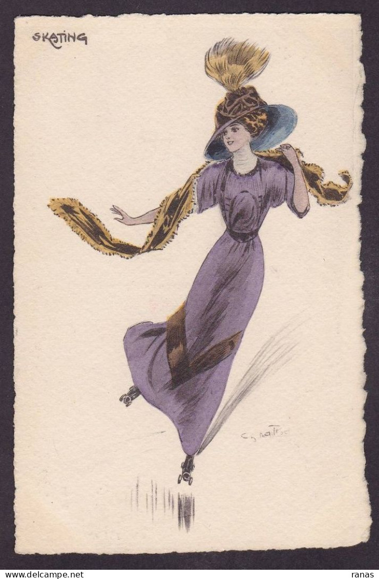 CPA Naillod Charles Art Nouveau Femme Girl Woman érotisme éros Non Circulé Mode Chapeau Skating Patins à Roulettes - Naillod