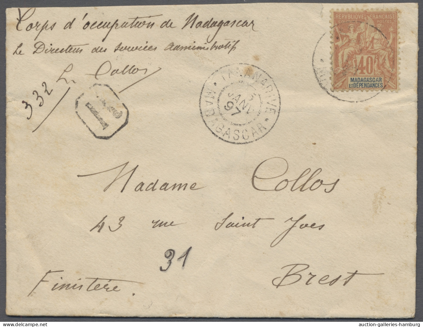 Cover Madagascar: 1897, Registered Letter Of The "Corps D`occupation De Madagascar" Fr - Madagascar (1960-...)