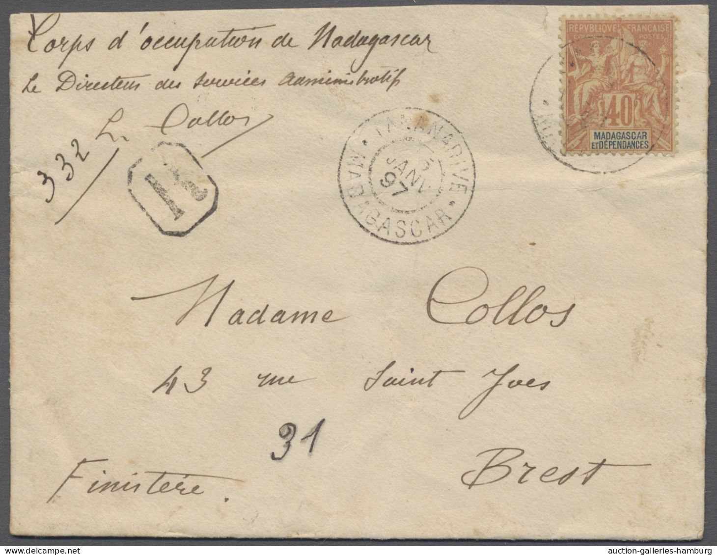 Cover Madagascar: 1897, Registered Letter Of The "Corps D`occupation De Madagascar" Fr - Madagaskar (1960-...)