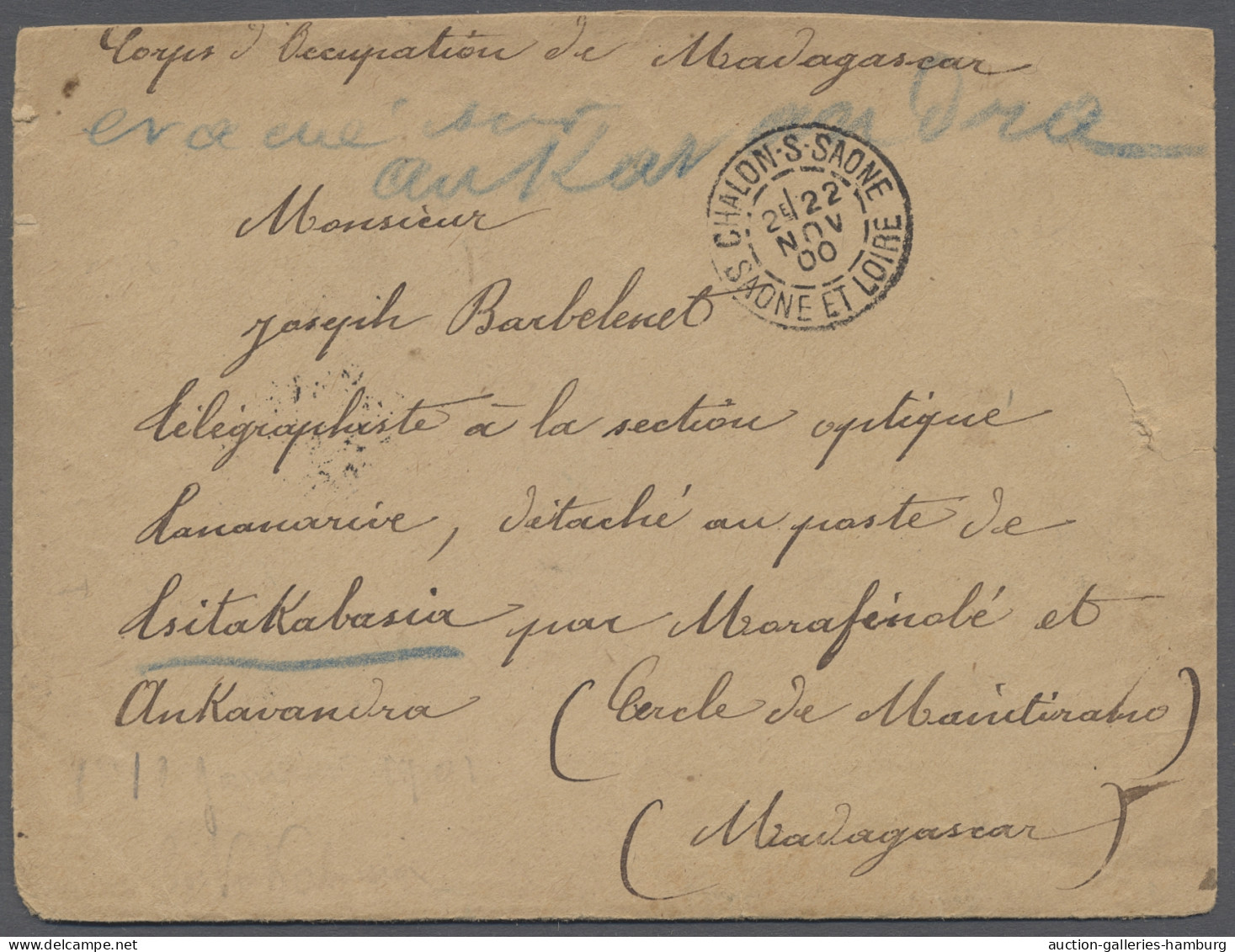 Cover/GA Madagascar: 1900, 22.11., Portofreier Brief An Einen Soldaten Des "Corps D`Occup - Madagaskar (1960-...)