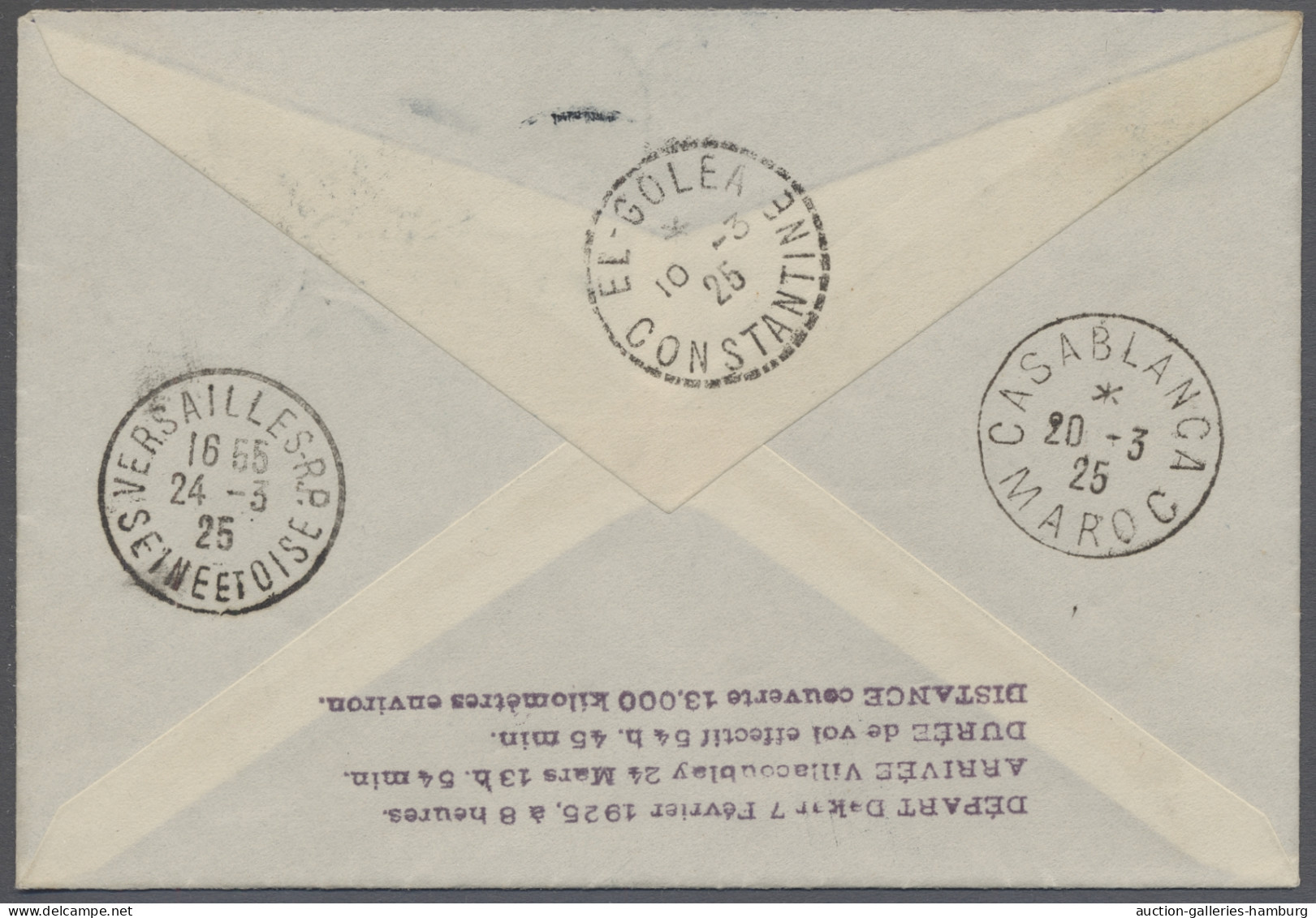 Air Mail Senegal: 1925, Feb 7, Return Flight From Dakar To Paris Via Timbuktu. Cover Fran - Senegal (1960-...)