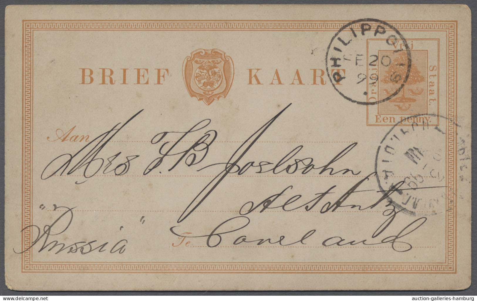 GA Oranje Free State - Postal Stationery: 1899, Een Penny Orange, Postkarte Aus Phi - Autres & Non Classés