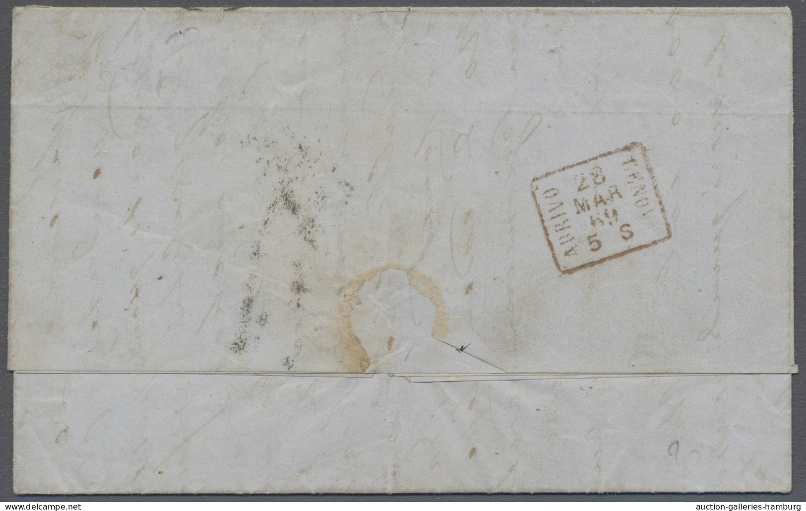 Cover Argentina: 1869, 2 ELs Mit Part Frankings To Italy. 5c. Orange Single Rate And 1 - Andere & Zonder Classificatie