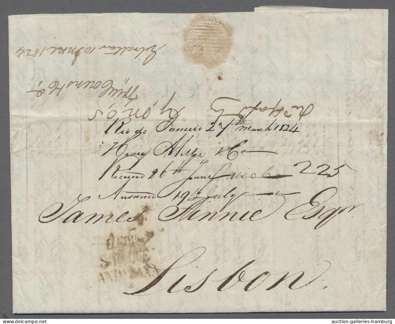 Cover Brazil -  Pre Adhesives  / Stampless Covers: 1824, EL From Rio De Janeiro To Lis - Prephilately