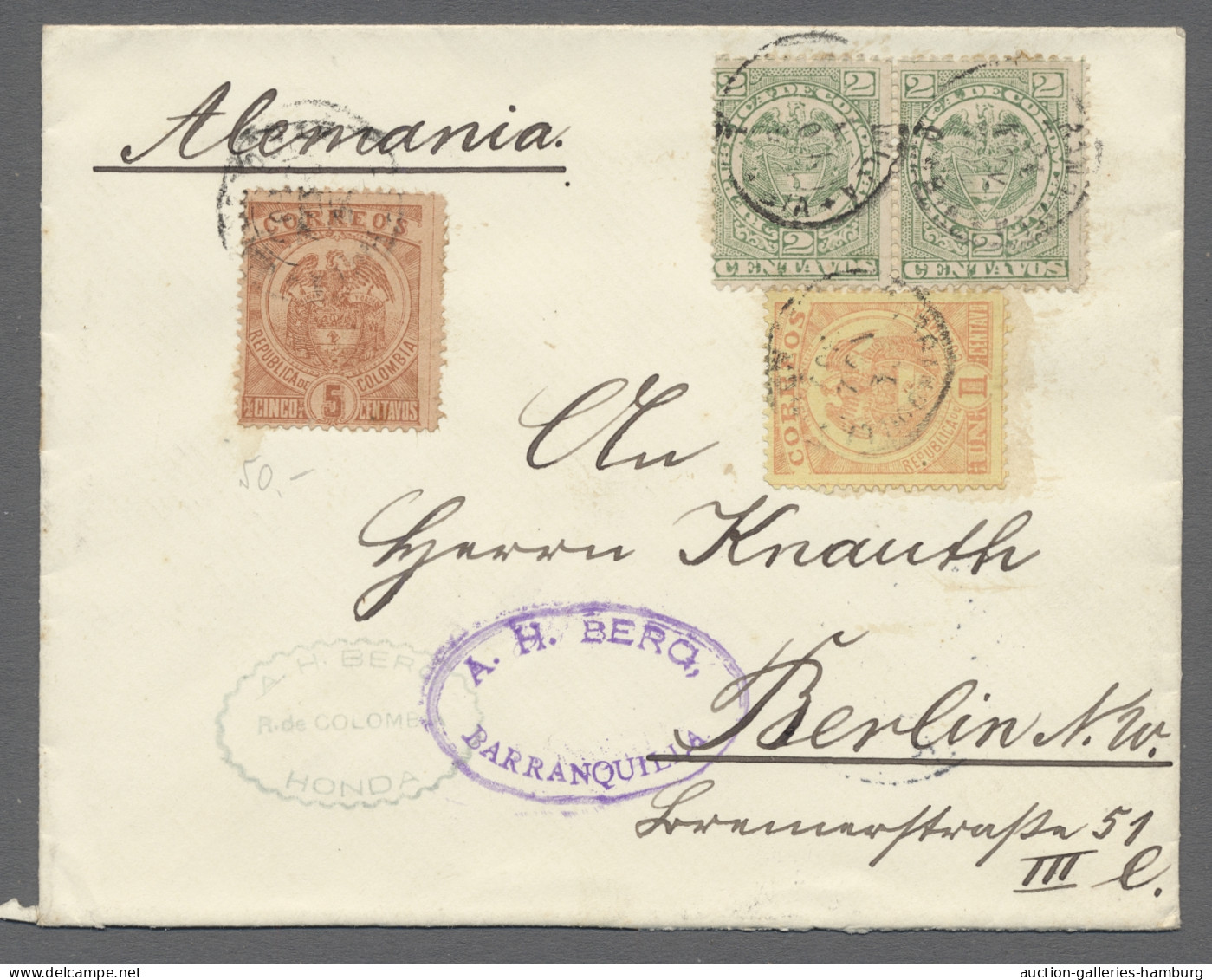 Cover Columbia: 1900, Two Letter From The German Residence Bogota (with Paper Seals On - Colombie