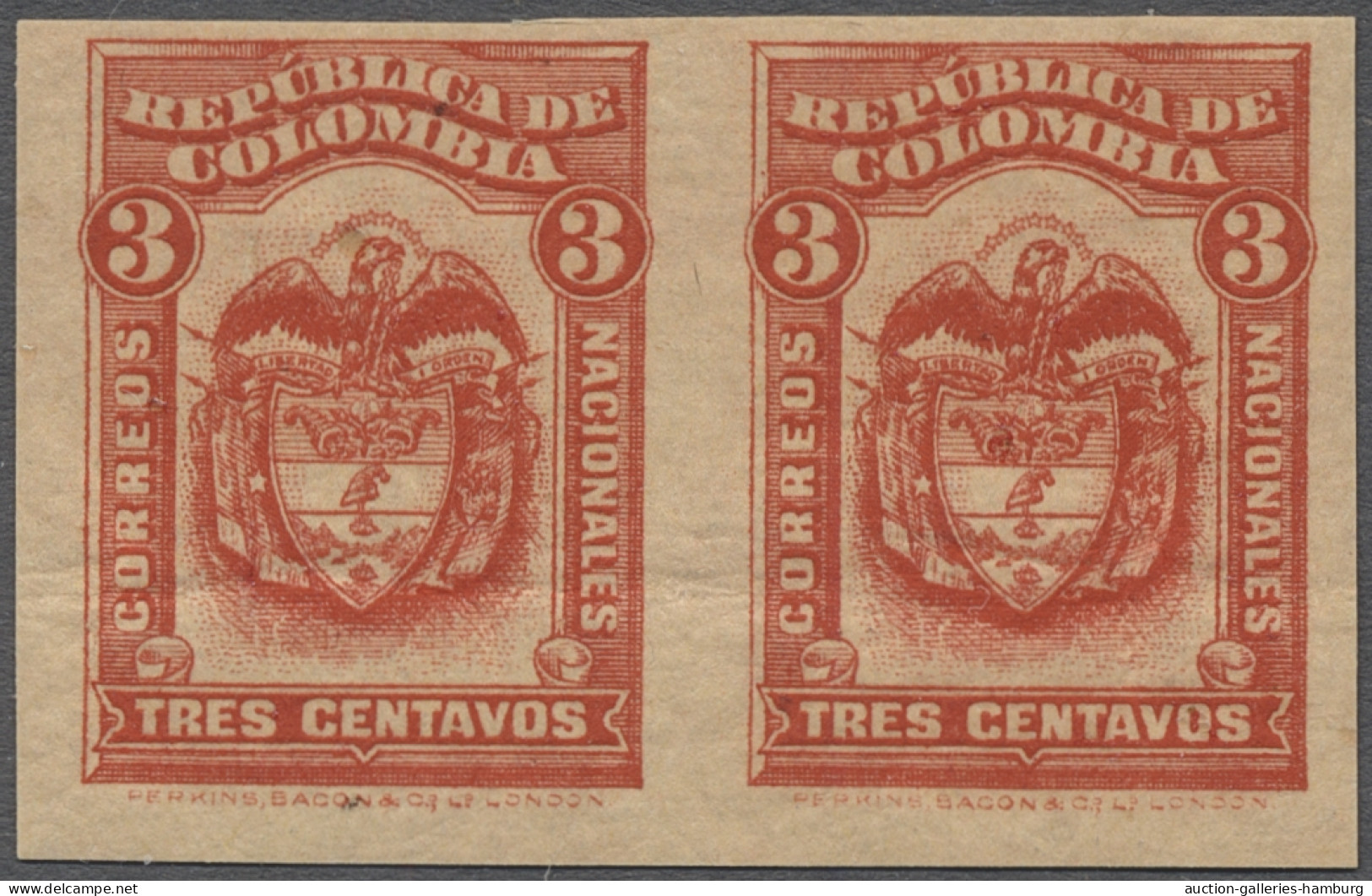 **/pair Columbia: 1920, 3c Red On Yellow Imperf Horizontal Pair Unmounted Mint - Colombie