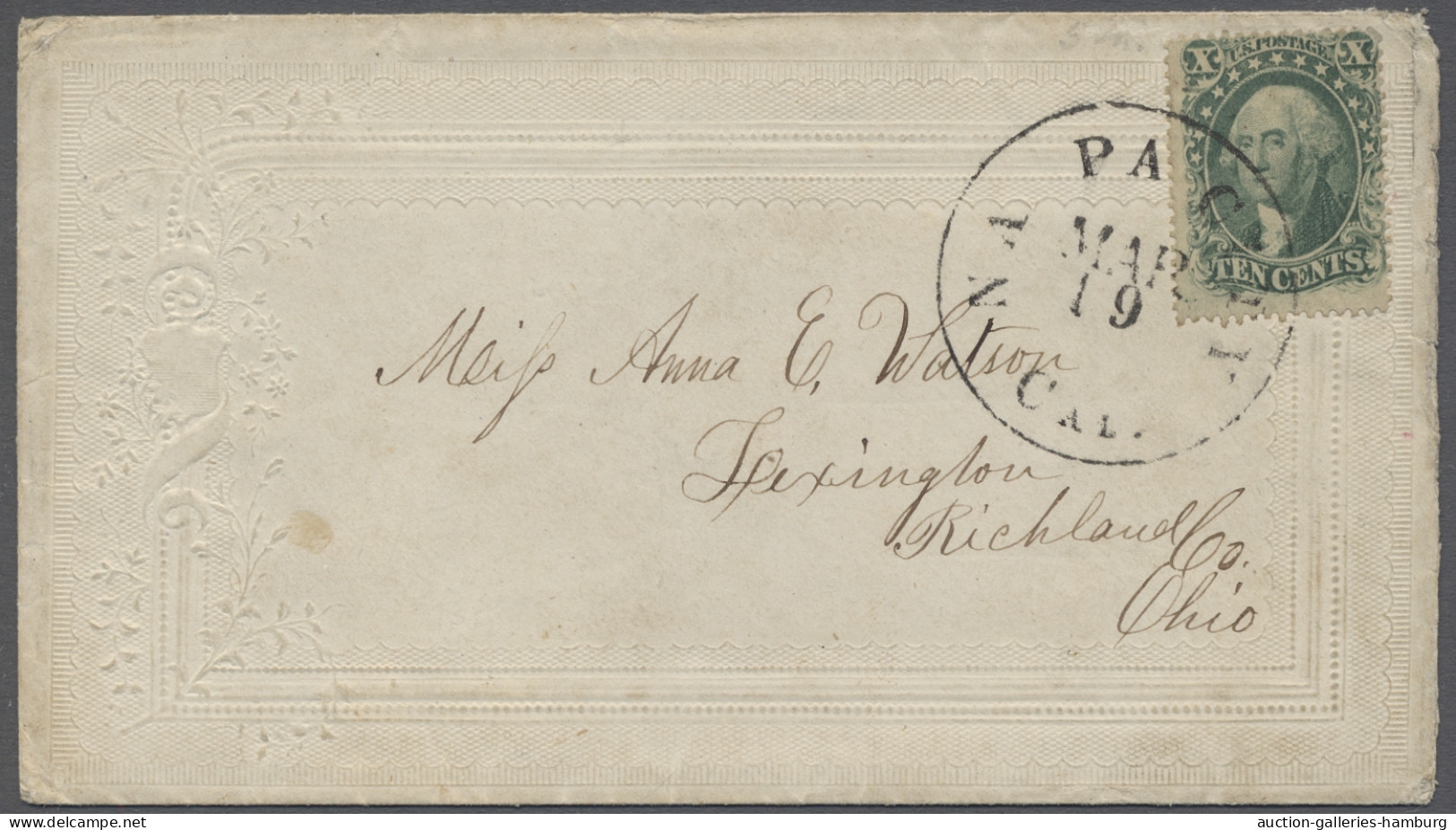 Cover United States: 1857, "George Washington" 10 Cents Gelblich- Bis Bläulichgrün, En - Briefe U. Dokumente