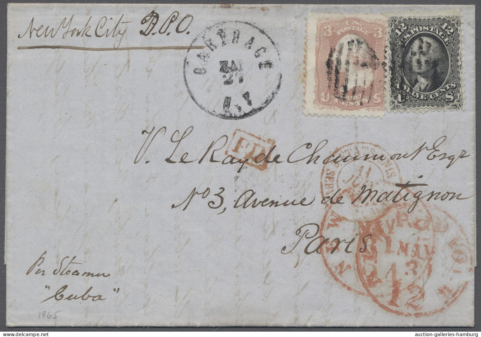 Cover United States: 1861, Freimarken 3 Cents Rosa Und 12 Cents Schwarz Entwertet Mit - Briefe U. Dokumente