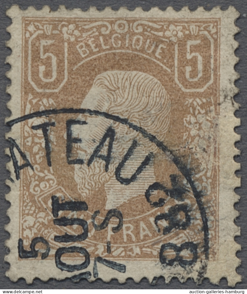 O Belgium: 1878, Leopold II., 5 Francs Gelbbraun Mit Klarem Teilstempel, Rs. Hinte - Gebraucht