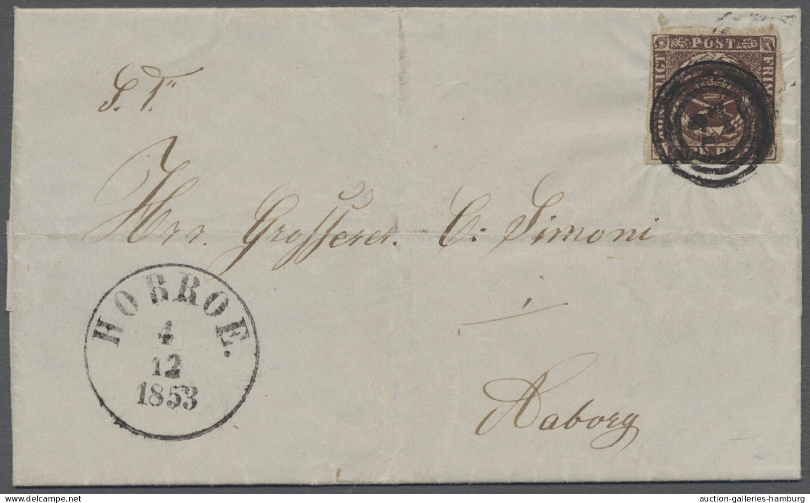 Cover Denmark: 1851, Freimarke 4 S. Braun Vollrandig Geschnitten, Entwertet Mit Nummer - Brieven En Documenten