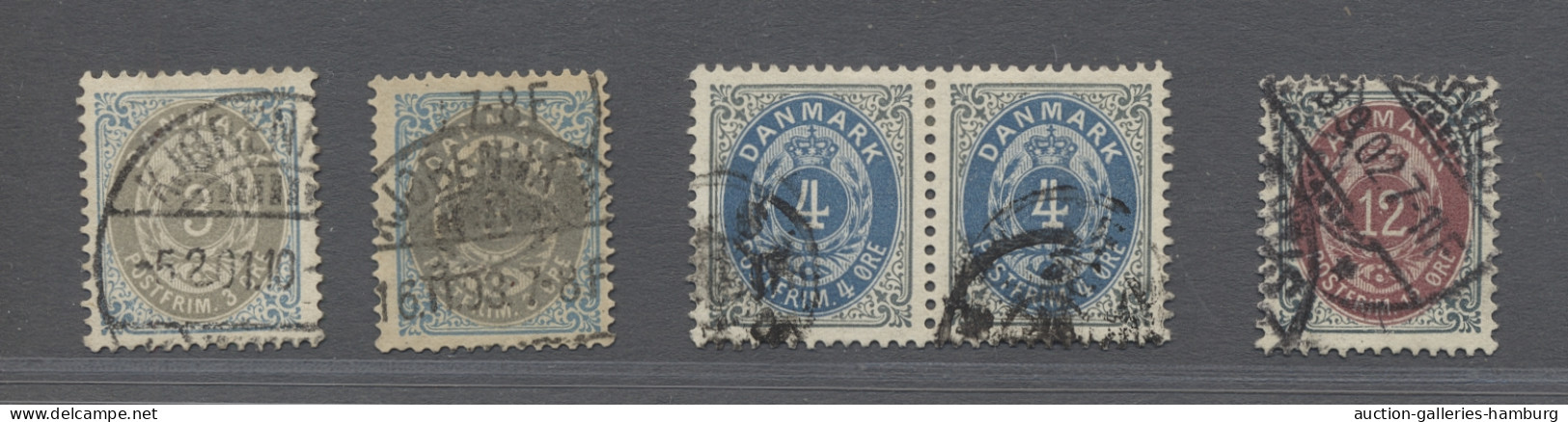 o/* Denmark: 1875ff., Ziffern im Rahmen / Tovarfende, Kronenwährung, 44 verschiedene