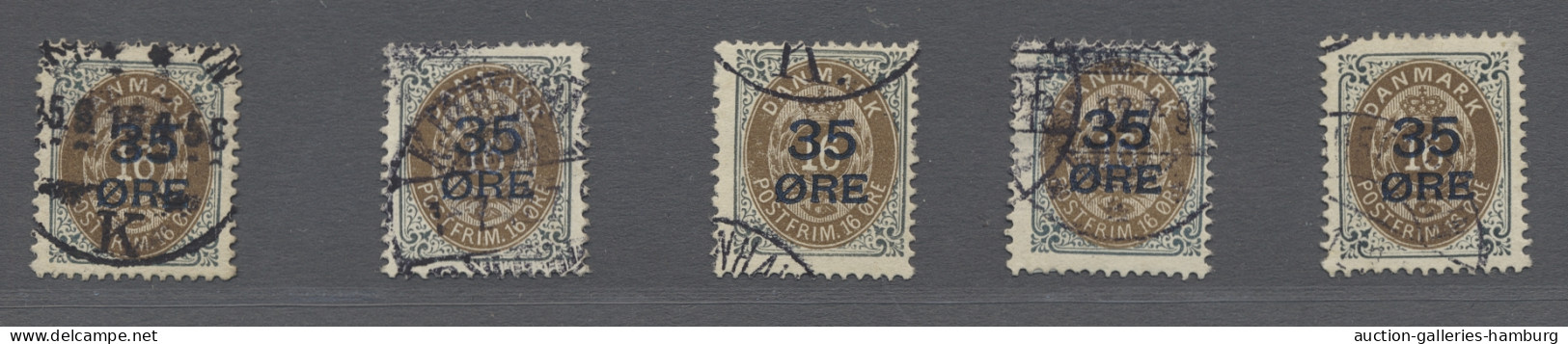 O/block Of Four Denmark: 1912/1927, Freimarken 16 Öre Grau / Braun Mit Aufdruck "35 ÖRE", Fünf S - Gebruikt