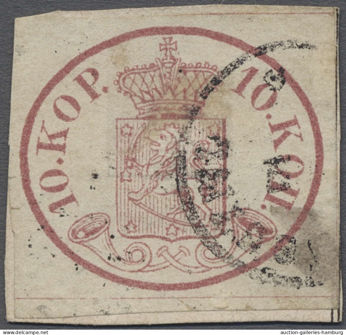 On Piece Finland: 1856, Wappen, 10 K. Karmin (lila- Bzw. Karminrot) Auf Gewöhnlichem Papi - Lettres & Documents