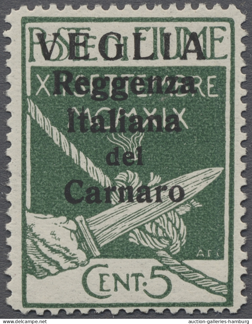 * Fiume: 1920, Freimarke Mit Großem Aufdruck Für Die Insel Veglia. 5 Cent. Grün In - Fiume