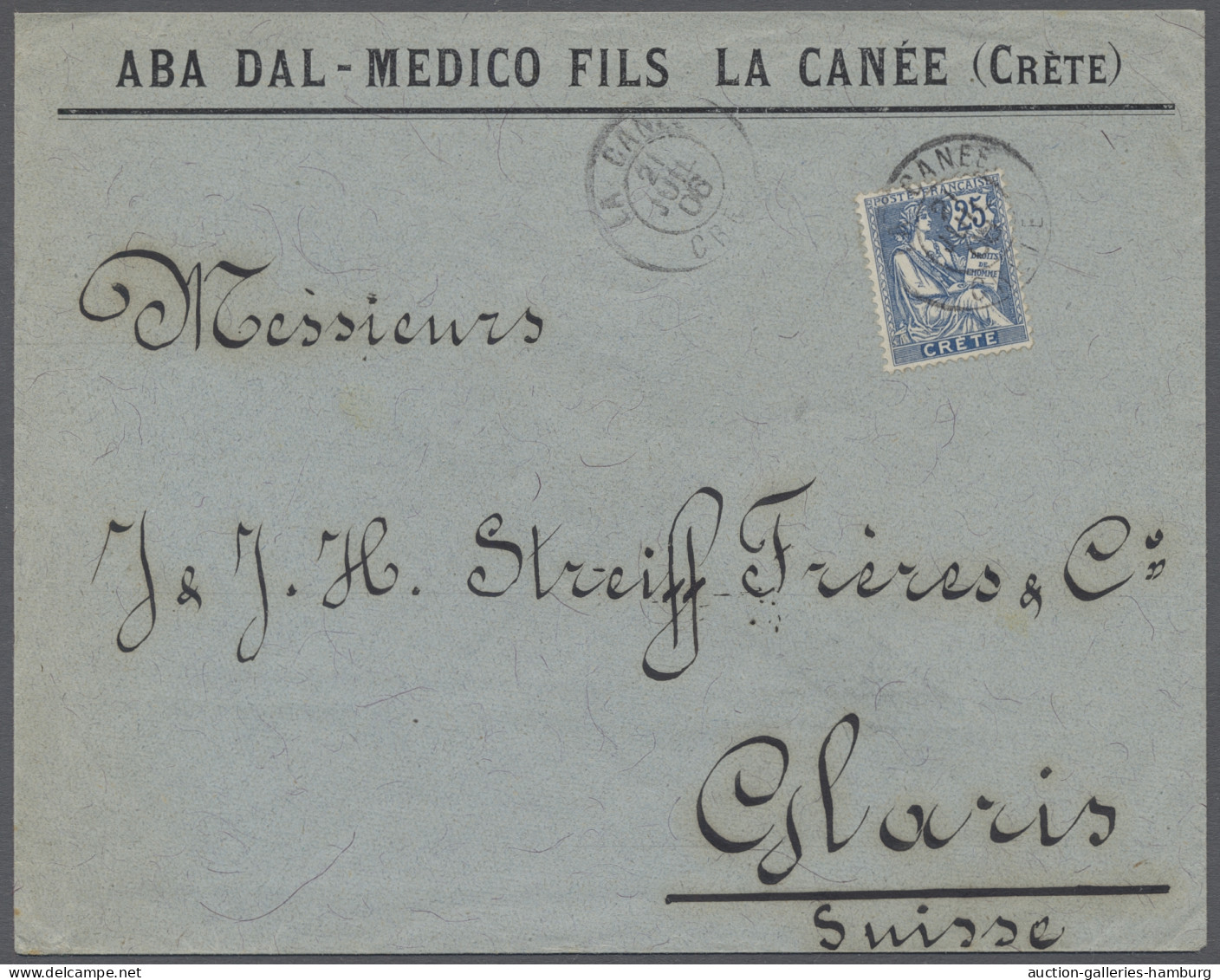 Cover French Post In Crete: 1899, 1906; Zwei Bedarfsbriefe Aus CANEA In Die Schweiz, E - Autres & Non Classés