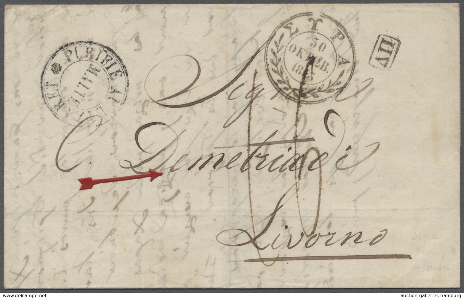Cover Greece - Specialities: DISINFECTED MAIL: 1843, EL From Syra To Livorno Showing 2 - Sonstige & Ohne Zuordnung