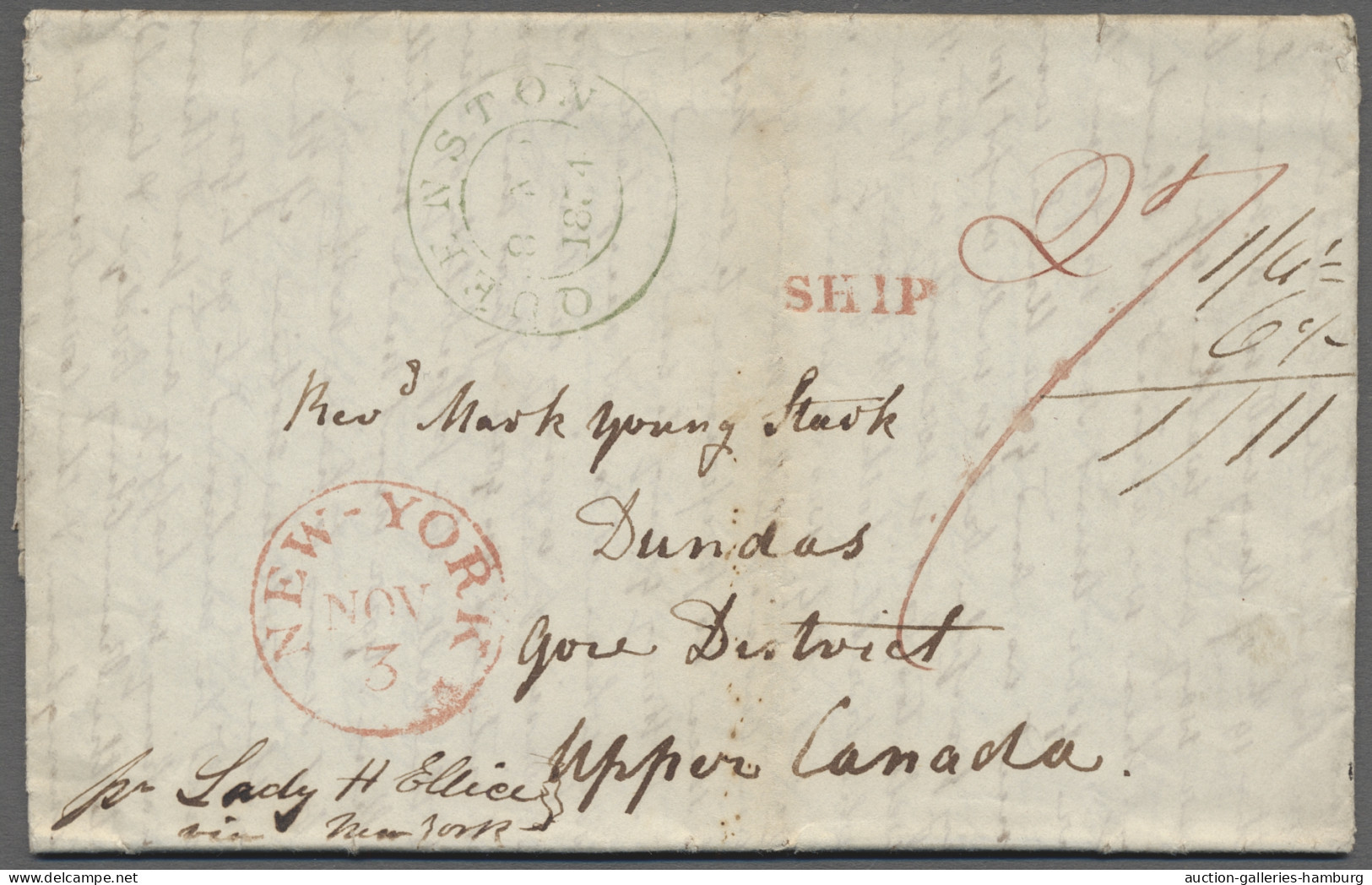 Cover Great Britain -  Pre Adhesives  / Stampless Covers: 1834, EL To Canada, Sent By - ...-1840 Vorläufer