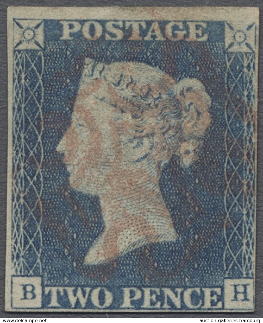 O Great Britain: 1840, Queen Victoria, 1 Penny Black Und 2 Pence Matt-(ultramarin) - Oblitérés