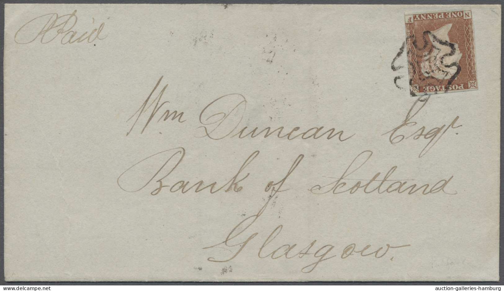 O/Cover Great Britain: 1841ff., Königin Victoria, 1 P. Rotbraun Geschnitten, Sternenkreu - Brieven En Documenten