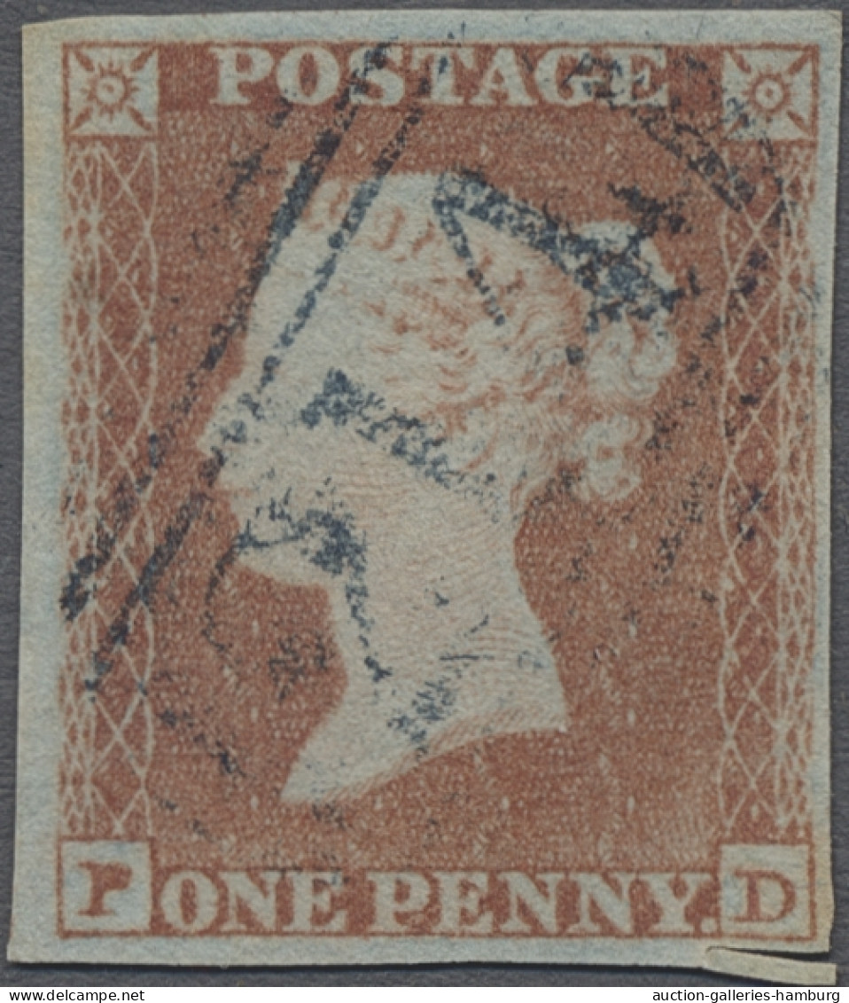 O/Cover Great Britain: 1841ff., Königin Victoria, 1 P. Rotbraun Geschnitten, Sternenkreu - Briefe U. Dokumente