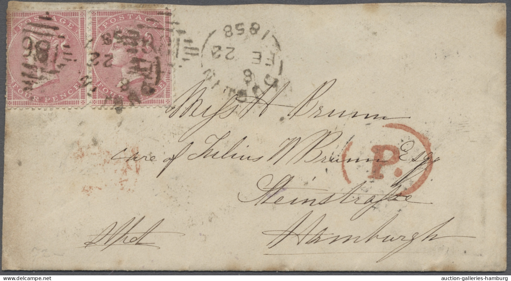 Cover Great Britain: 1858-1869, Sechs Gute Auslandsbriefe, Im Einzelnen: Mi.-Nr. 13 Z - Briefe U. Dokumente