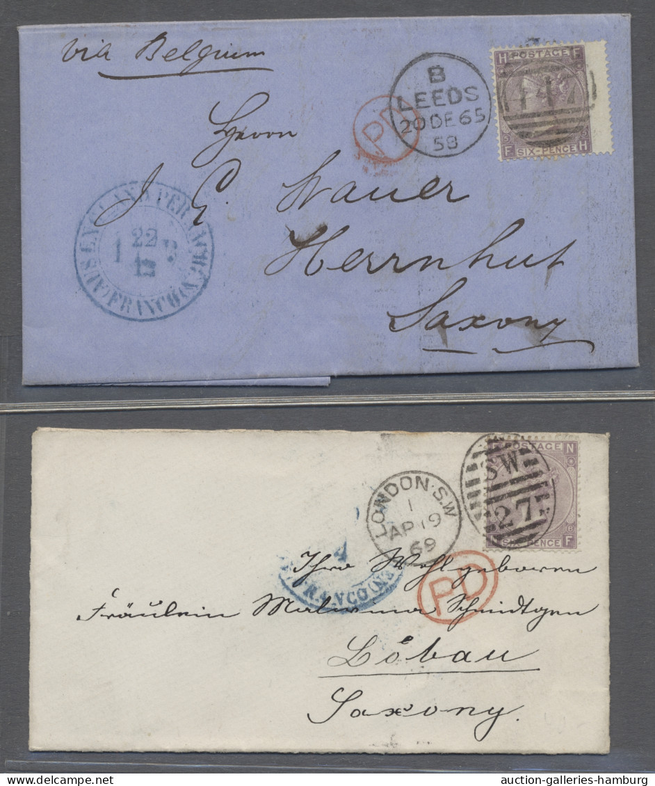 Cover Great Britain: 1858-1869, Sechs Gute Auslandsbriefe, Im Einzelnen: Mi.-Nr. 13 Z - Briefe U. Dokumente