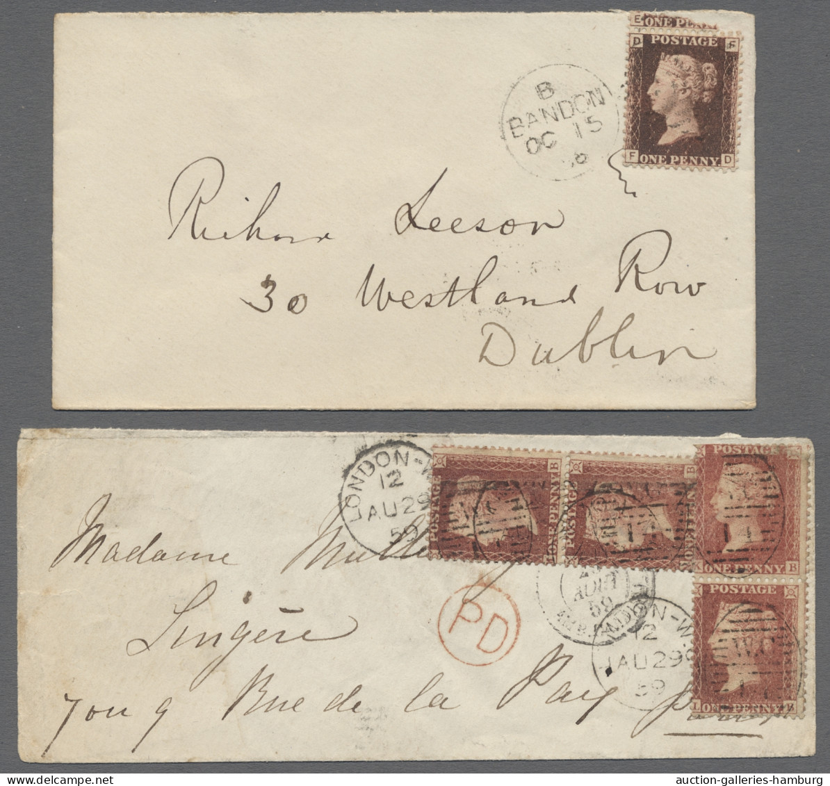 Cover Great Britain: 1859-1875, Partie aus zehn Briefen, dabei Mi.-Nr. 13 y auf Brief