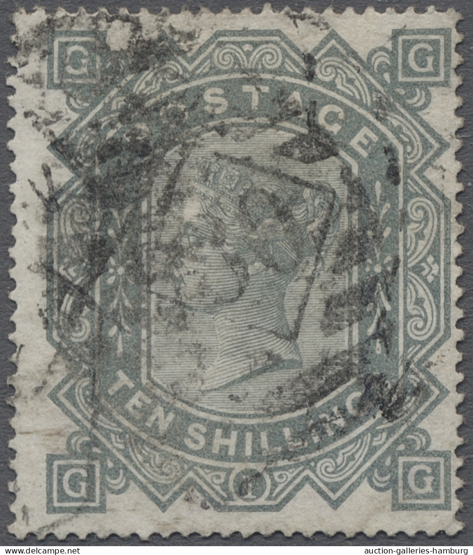 O Great Britain: 1878, Königin Victoria Im Großformat, 10 Sh. Dunkelgrüngrau, Etwa - Usados