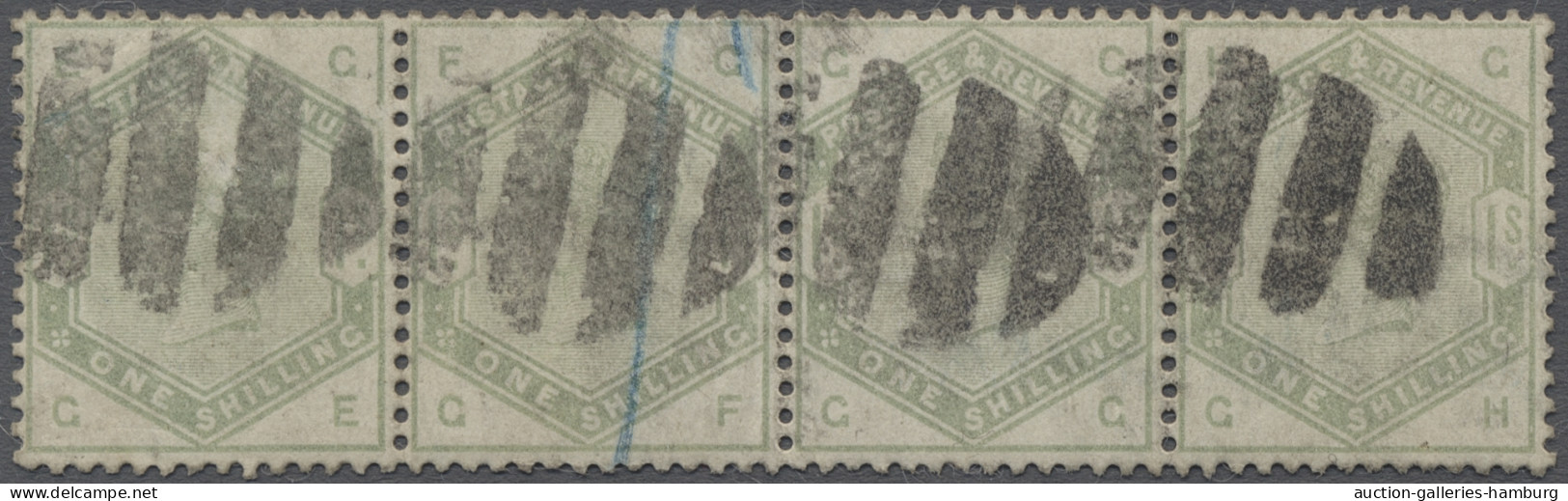 O Great Britain: 1883, "Victoria" 1 Shilling Im Waagerechtem Viererstreifen, Mit G - Usados