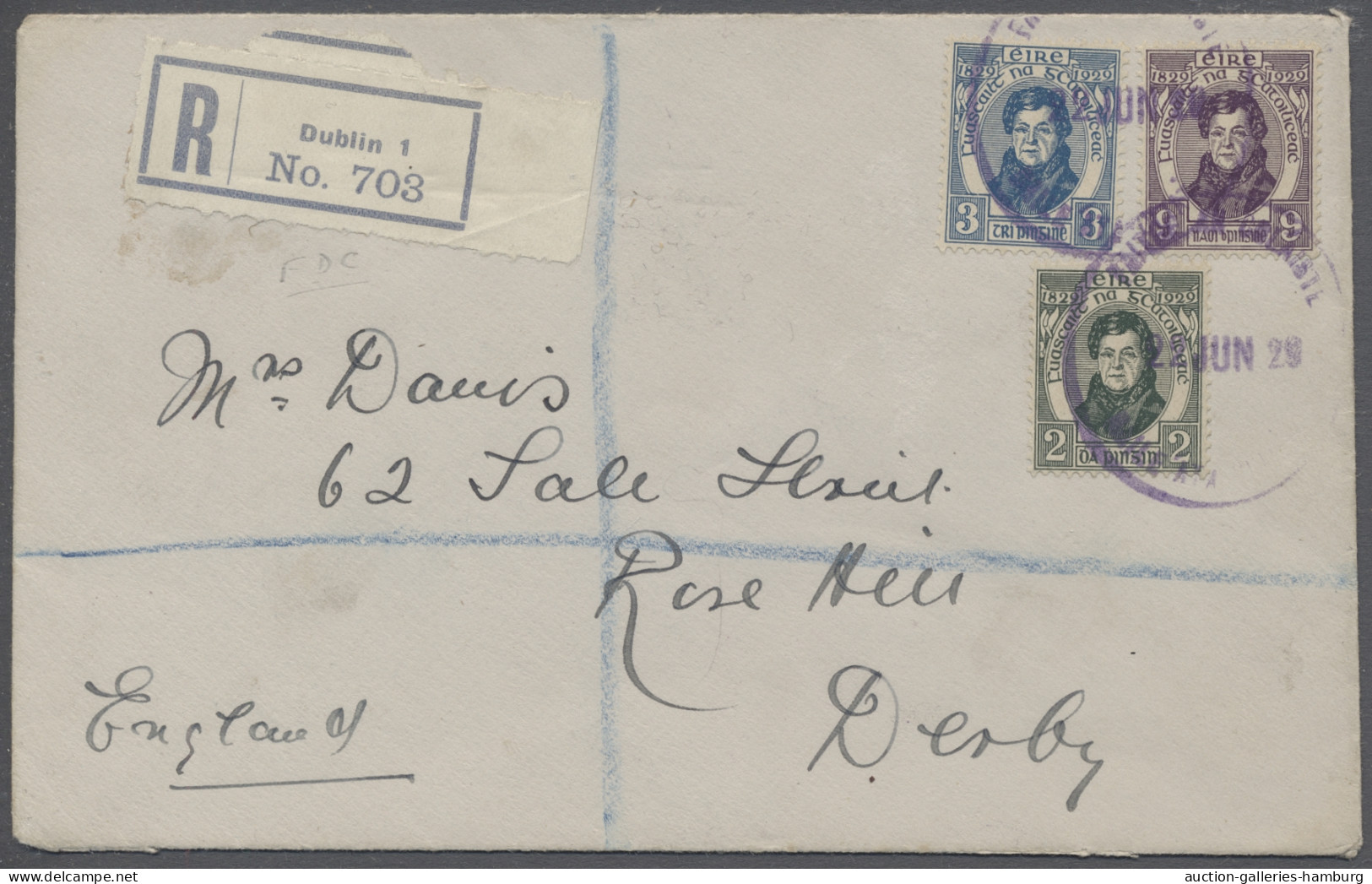 FDC Ireland: 1929, Catholic Emancipation Centenary, Complete Set On First Day Cover, - Lettres & Documents