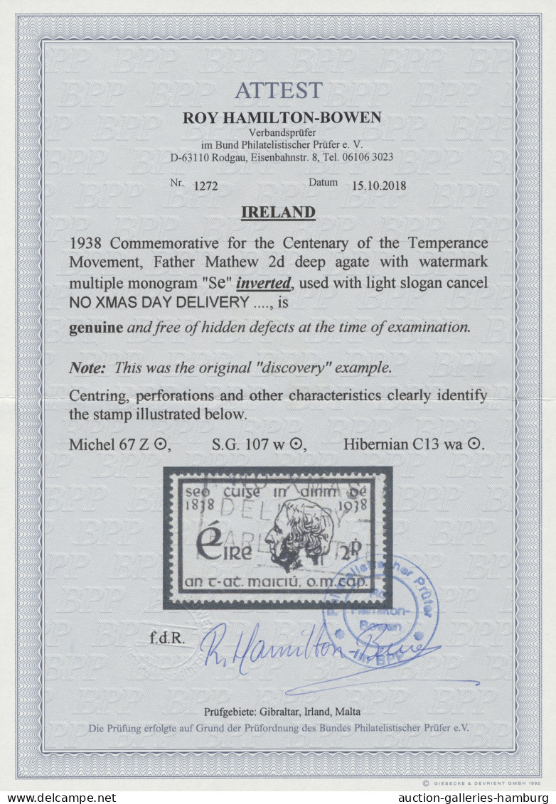 O Ireland: 1938, Temperance Crusade 100 Years, 2 Pg. Agate With INVERTED Watermark - Gebraucht