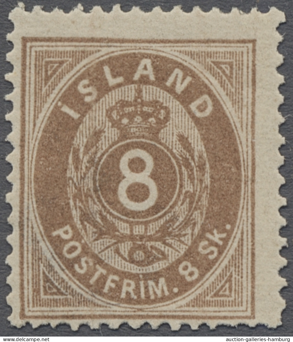 * Iceland: 1873, Ziffer Mit Krone Im Oval, 8 Sk. Braun, üblich Zentriertes Stück, - Other & Unclassified