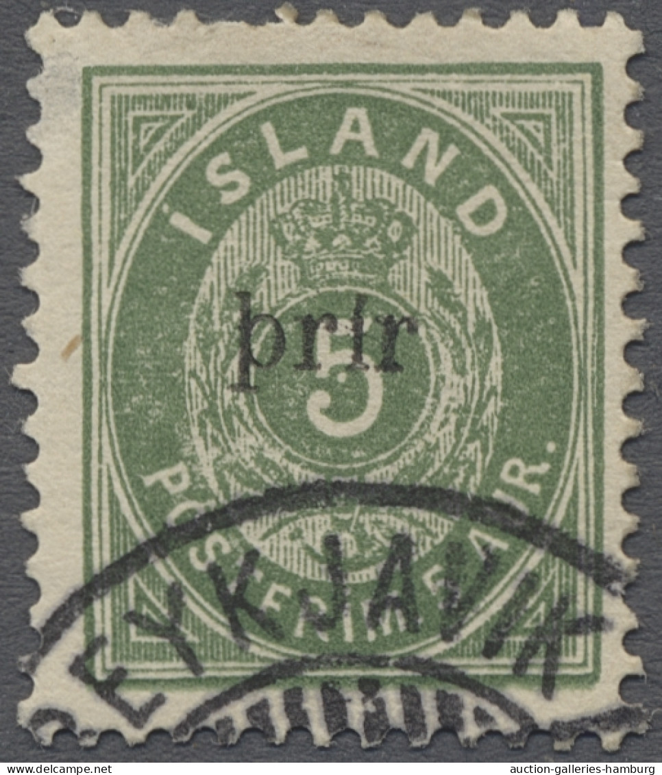 O Iceland: 1897, Ziffer Mit Krone, 5 Aurur Grün, Gez. 12 3/4 Mit Großem Aufdruck " - Andere & Zonder Classificatie