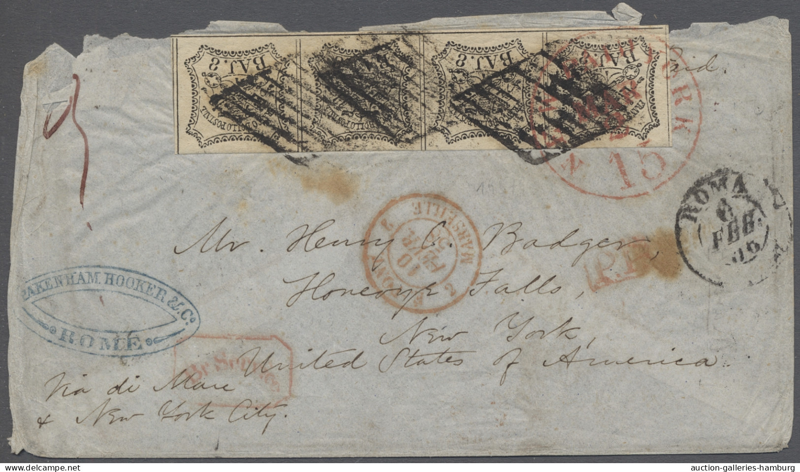 Cover Italian States - Papal State: 1858, 8 Baj. Im Viererstreifen Auf Brief Von Rom N - Kerkelijke Staten