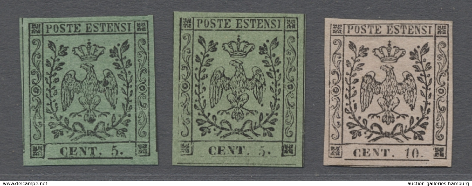 * Old Italian States: Modena: 1852, Michel Nrn.1Ia, 1Ib, 2I, 5I, 6I, Hinged, Luxus - Modène